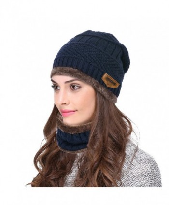 VBIGER Winter Beanie Hat Scarf Set Warm Knit Hat Thick Knit Skull Cap For Men Women - Navy Blue - C118857M6N0
