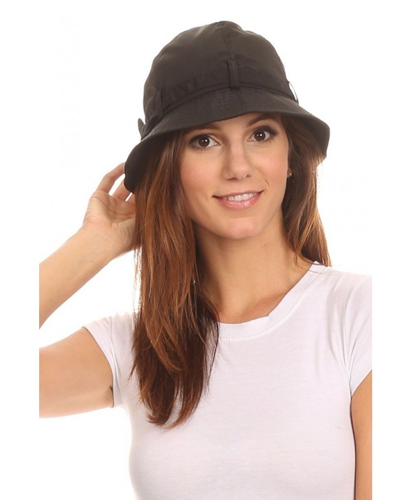 LL Womens Packable Cloche Rain Hat Cute Tie Accent Mesh Lining Water Resistant - Black Cloche - CH12I3URHUV