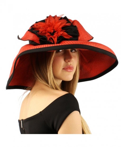 Summer Floral Floppy Sun Big Wide 6" Brim Beach Resort Hat Adjustable - Red - C111CHZMUAP