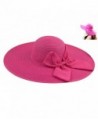 Gellwhu Womens Flax Bow Wide Large Brim Summer Beach Straw Sun Hat Derby Cap - Hotpink - C112GB0R38V