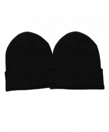 Adorell Beanie For Women Men- 2 Pack Unisex Cuffed Plain Skull Beanie Knit Hat Cap - Black/Black - CQ1895R9SQE