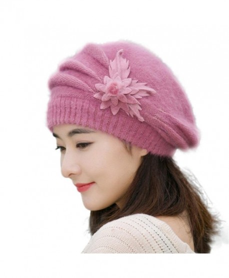 Tuscom Fashion Womens Flower Knit Crochet Beanie Hat Winter Warm Cap Beret - Purple - CX12N4S3U43