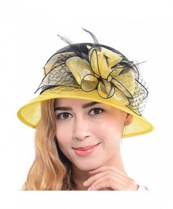 Wimdream Women's Church Wedding dress derby that Floral Bridal party formal Hat SS-X - S606-yellow - CQ17YK6Y6QO