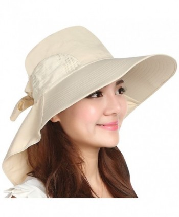 Jemis Women's Big Brim Summer Hat with Neck Cover - Beige - CR11XV9EYH9