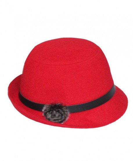 Timall Womens Wool Blend Casual Cap Church Dress Wide Brim Derby Beanie Hat - Red - C112K8XIGZB