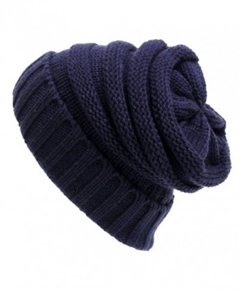 Duolaimi Knitted Hats Warm Soft Stretch Cable Slouchy Beanies - Dark Blue - CK12N0KES0L