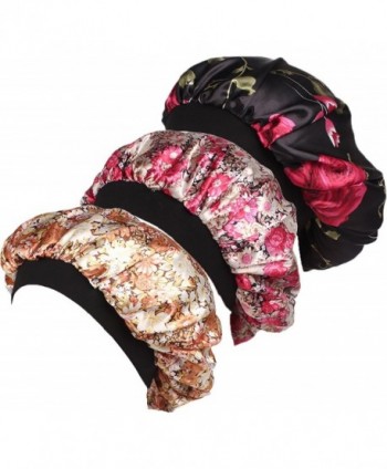 Ababalaya Women's 3pcs Soft Elastic Floral Silk Nightcap Hair Care Cap Chemo Beanie - A+d+e - CP186E7OHRX