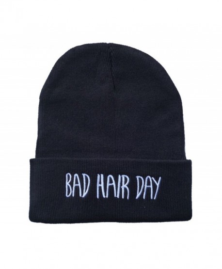 E-SHINE CO New Black Bad Hair Day Embroidery Beanie Skull Cap Hip Hop Hat - C011SAQFUHZ