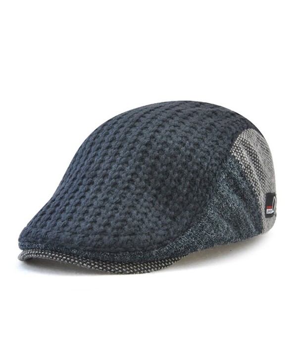 Gudessly Men's Knitted Wool Cabbie Driving duckbill Hat Warm newsboy Flat Scally Cap - Dark Blue - C7188UYW0I3