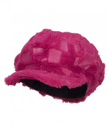 Soft Fur Patttern Newsboy Hat - Fuchsia - CO12HV9QOWH