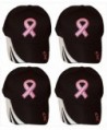 Set Of 4 Breast Cancer Awareness Pink Ribbon Baseball Caps Hats / Pink on Black - C311PUVWOZ5