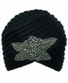 Luxury Divas Winter Knit Turban Beanie With Beaded Flower - Black - CV110Q0JVXX