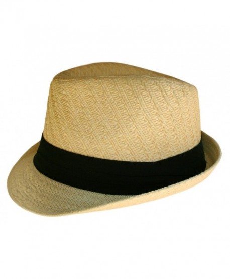 Fedora Hat - Natural Color Straw with Black Band- Natural- One Size ...