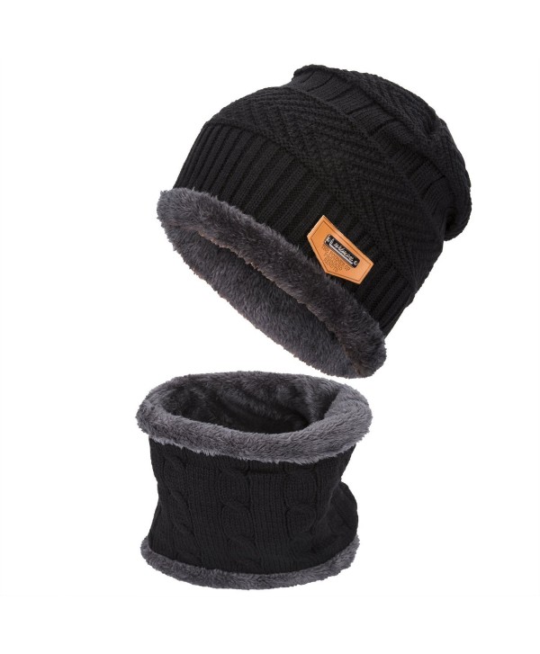 Gladys Moses Winter Beanie Warm Knit Hat Snow Ski Skull Cap Hat Scarf Set - Black - C91897SH6GE