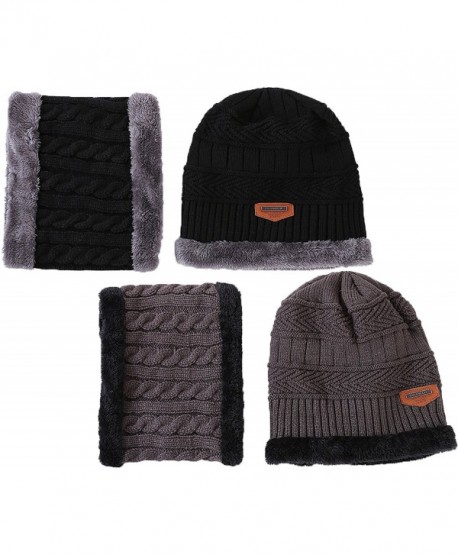 Ababalaya Women's Winter Warm Fleece Knit Beanie&Neck Scarf Windproof Face Mask Sets - Black+dark Gray - C4188ISE7I7