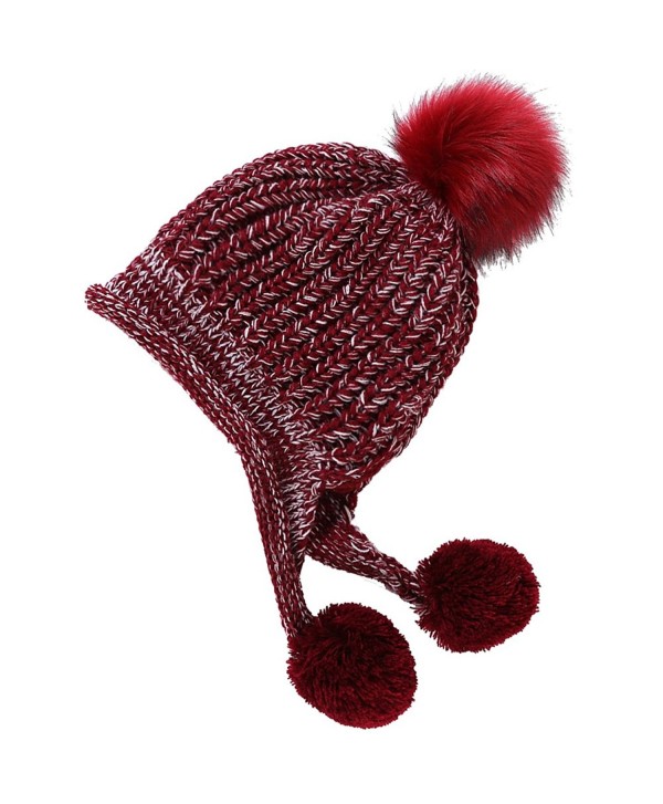 Artone Christmas Knitted Stripe Beanie Hat Scarf Fleece Gloves Winter - Red Pompom - CF187K64LLR