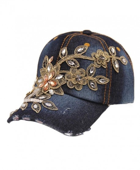 Kemilove New Vogue Women Diamond Flower Baseball Cap Jeans Hats - C - C412IFUH6YL