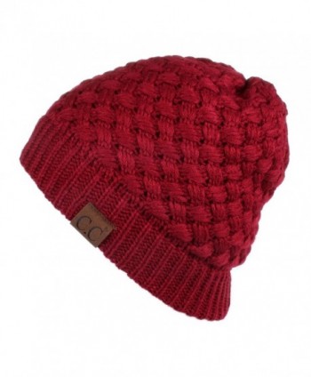 Hatsandscarf CC Knit Warm Inner Lined Soft Stretch Skully Beanie Hat(HAT-47) - Burgundy - C1189NA6M2A