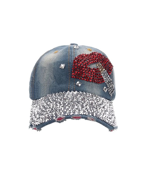 Deer Mum Lady Studded Rhinestone Lip Design Adjustable Baseball Cap - E-blue3 - CE11N3UJOJ9