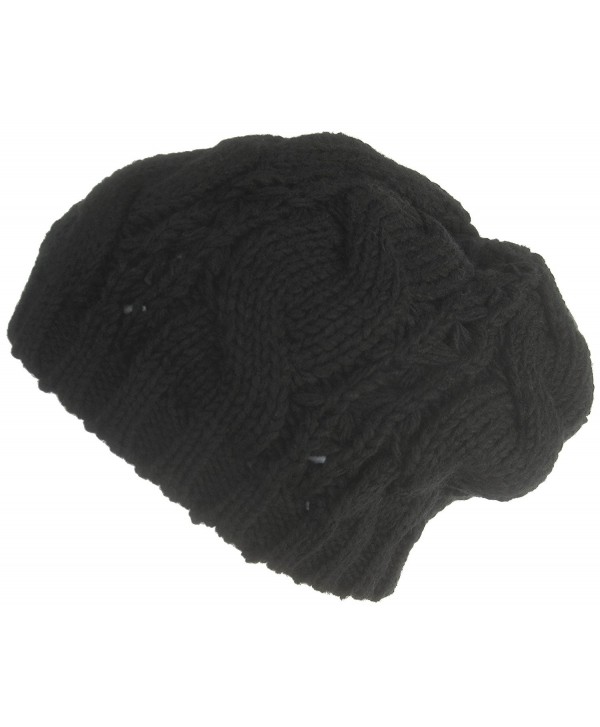 Headchange Cable Knit Beret Slouchy Beanie Winter Snowboard Ski Cap - Black - CO11R4FHS2J