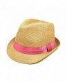 Classic Tan Fedora Straw Hat with Pink Band - CE11076FX7J