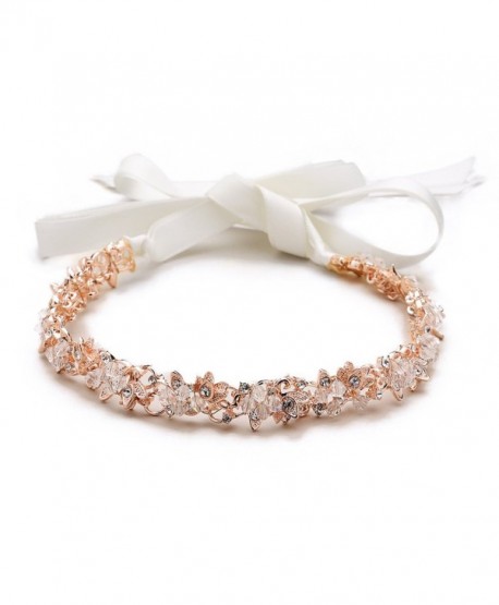 Mariell Blush Rose Gold Crystal Cluster Bridal Wedding Headband Hair Vine with Ribbon - CP12O46Z6WA
