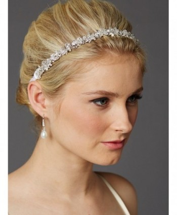 Mariell Crystal Cluster Bridal Wedding Headband Hair Vine with White Satin Ribbon - CV12G8Z5FBV