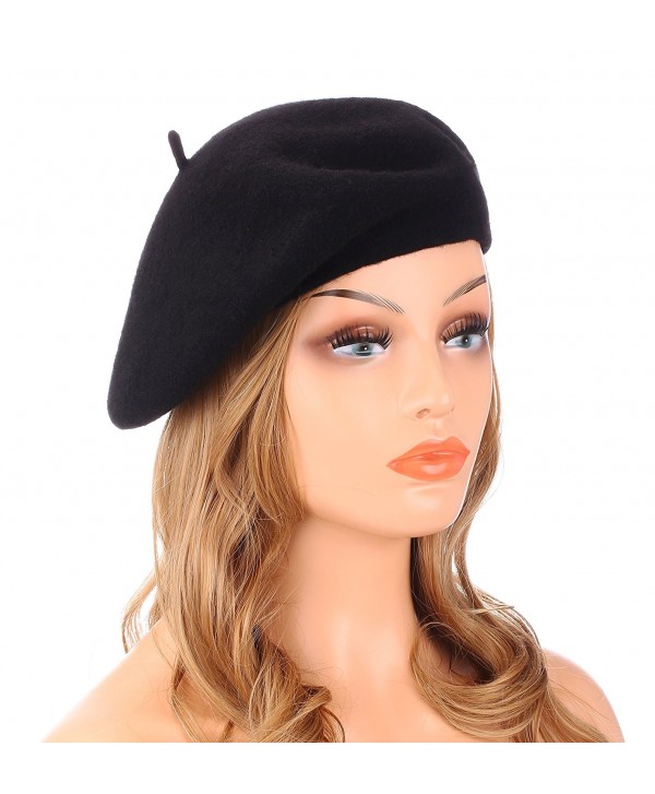 Wheebo Wool Beret Hat-Solid Color French Style Winter Warm Cap For Women Girls - Black - CC1880GIZNT