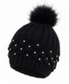 Arctic Paw Cable Knit Beanie with Sequins and Faux Fur Pompom - Black - CI185LZO3Y3