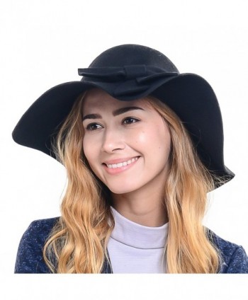 Wimdream Women 100% Wool Wide Brim Cloche Fedora Floppy hat Cap Z0012 - Black - CN12ODBRCCU