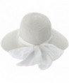 TAUT Women Summer Beach Straw Hat Sun Cap w/ Chiffon Band - White Color With White Ribbon - CC12CW7FOGP