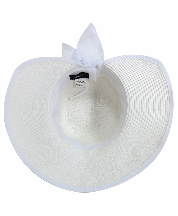 Women Summer Beach Straw Hat Sun Cap w/ Chiffon Band - White Color With ...