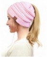 FADA BeanieTail Soft Stretch Cable Knit Messy High Bun Ponytail Winter Women Beanie Hat - A-baby Pink - CO188K4X2ZZ
