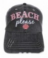 Embroidered "Beach Please" Distressed Look Grey Trucker Cap Hat - Coral - CW1825I2A5H