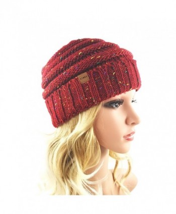 Women's Warm Chunky Thick Stretchy Knit Beanie Skull Cap Winter Knitting Warm Hat - Wine - CK1864DA6C9