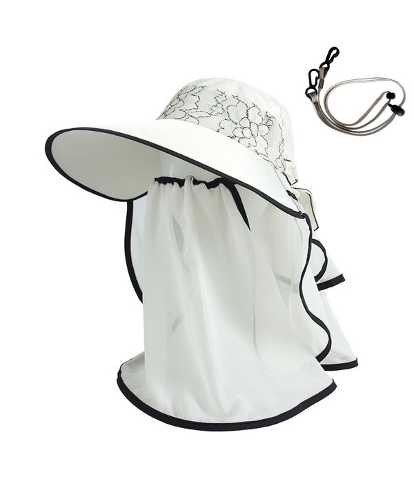 AOU Womens Sun Hat With Veil Mask Visor Cap Summer Beach Hat With Neck Cover Cord - Beige - C7185H4LESZ