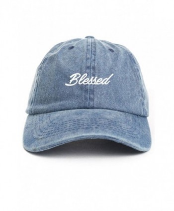 Blessed Cursive Baseball Dad Hat Cap - Denim - CI12O0EYY71