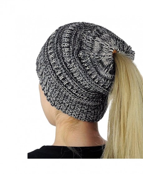 Mimgo Trendy Women Winter Knit Hat Beanie Tail Hat Ponytail Stretch High Bun Knit Hat (Grey) - CZ1889HN3DI