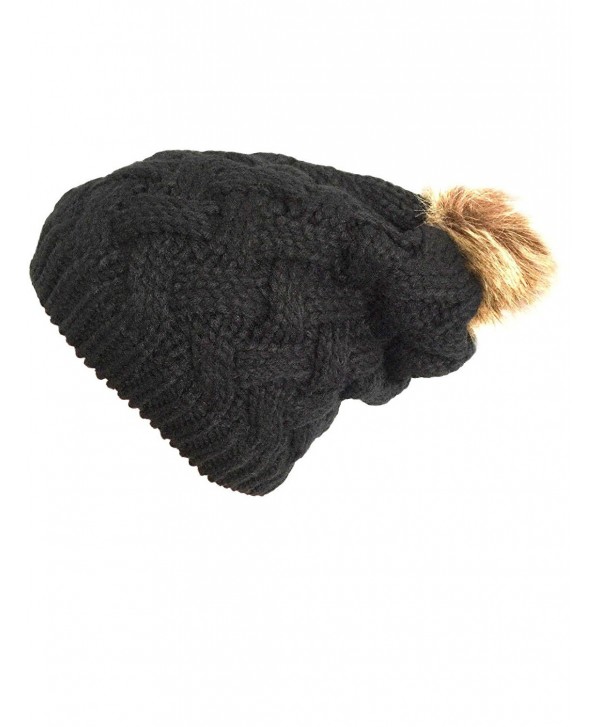 NY GOLDEN FASHION Women Chunky Cable Knit Oversized Slouchy Baggy Winter Thick Beanie Hat Pom Pom - Black - CQ1884YTEYX