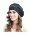 Women's Casual Rabbit Beret with Rhinestone Oversize - Black - CC126WGLCIL