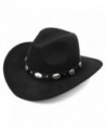 Elee Womem Men Wool Blend Western Cowboy Hat Wide Brim Cowgirl Jazz Cap Leather Band - Black - C2186I9Z8X7