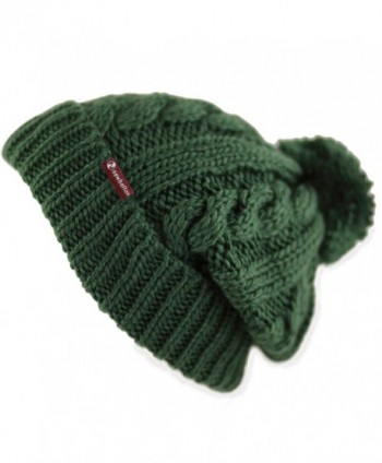 THE HAT DEPOT Winter Unisex Thick and Warm Pom Pom Fleece Lined Skully Knit Beanie Hat - Dark Green W/ Label - CM187AW8GC0