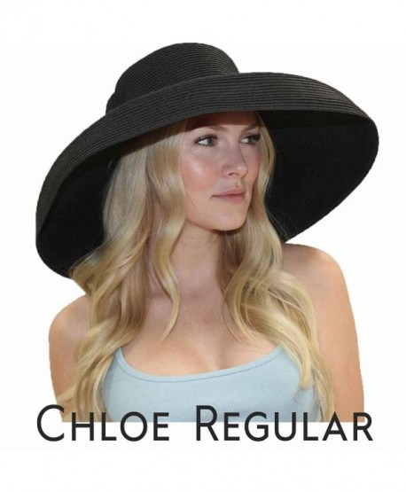 Chloe Wide Brim Derby Hat Women's Dress Sun Hat Fancy Tiffany Style (Regular- Black) - CG11VWWBG2D