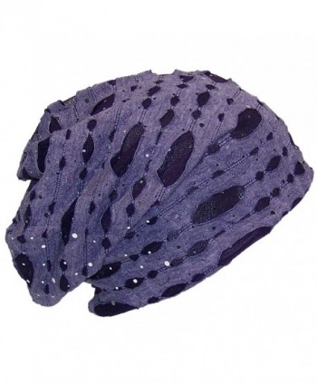 David & Young Womens Torn Design W/Sequins Lightweight Knit Beanie (One Size) - Purple - CY12MY8ODML