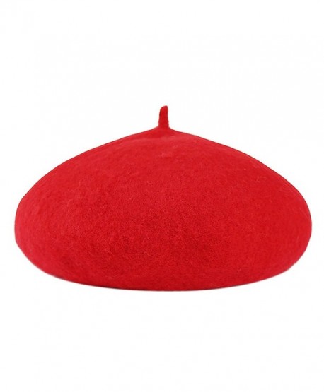 Urban CoCo Women's Solid French Style Beret Wool Blend Beanie Hat - 2 Red - C0186W4Y6IK