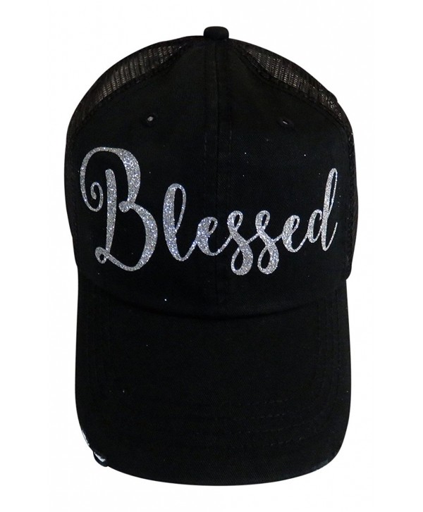 Silver Glitter Blessed Black Snap Back Baseball Cap Faith - CD12NUVNZL5