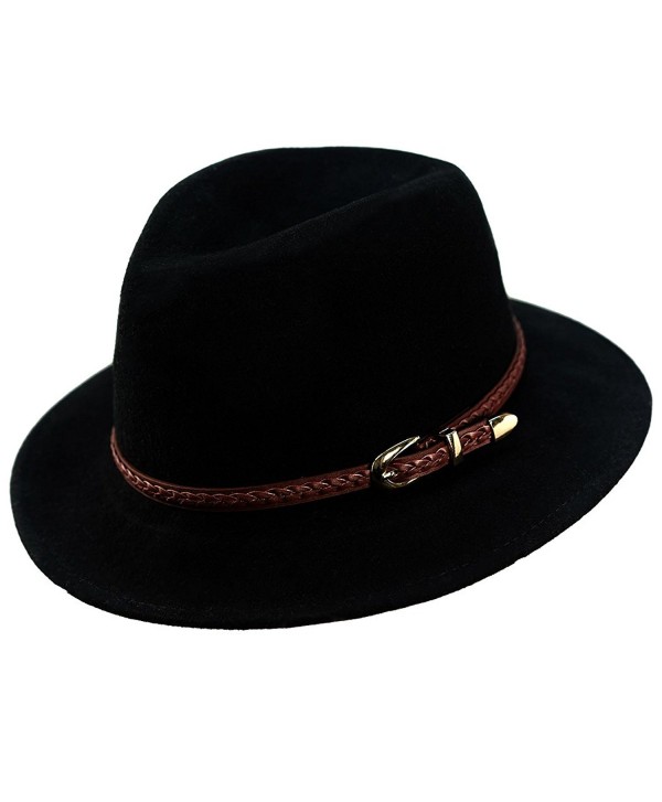 Verashome Wool Fedora Hat Women's Felt Panama Crushable Vintage Style With Leather Band - Black - C11859E79UN
