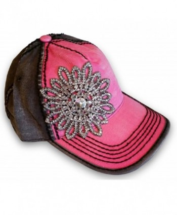 Olive & Pique Large Rhinestone Flower Bling Two-Tone Baseball Cap - Fuchsia Charcoal/Clear - CM127MH9P83