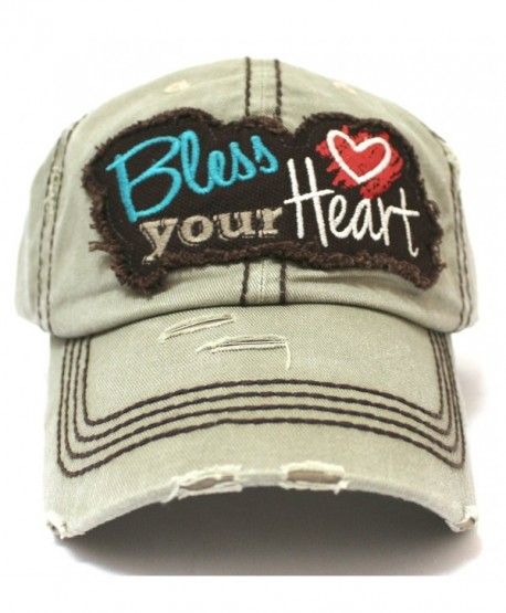 BLESS YOUR HEART Embroidery on KHAKI Distressed- Vintage Cap w/ Back &lt3 Detail - CD17YKHWOUE