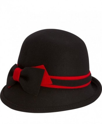 Adora Women's Wool Felt Cloche Bucket Winter Hat with Bow Trim - A. Black/Red - CO124XVC0D3